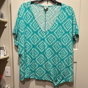 Teal Patterned Women's Top